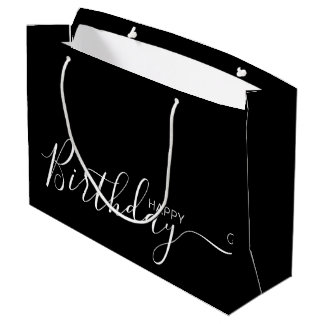 Regalo Grande Feliz cumpleaños Black White Elegant Bolsa de rega