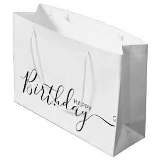 Regalo Grande Feliz cumpleaños blanco negro elegante bolsa de re