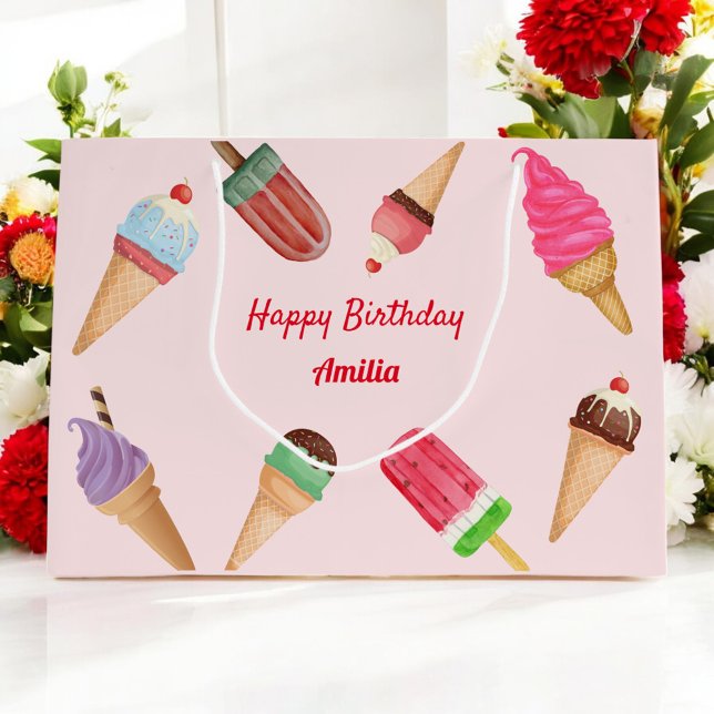 Regalo Grande Fiesta de helados rosados Cumpleaños Bolsa de rega (Subido por el creador)