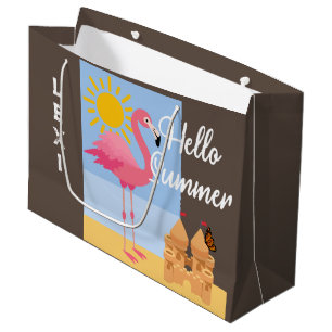 Regalo Grande Hola diseño de flamencos rosados de verano - bolsa
