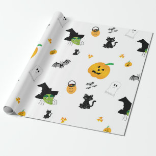 Regalo Halloween ilustró el papel de embalaje blanco