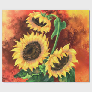 Regalo Hermoso papel de envolvimiento de tres girasoles