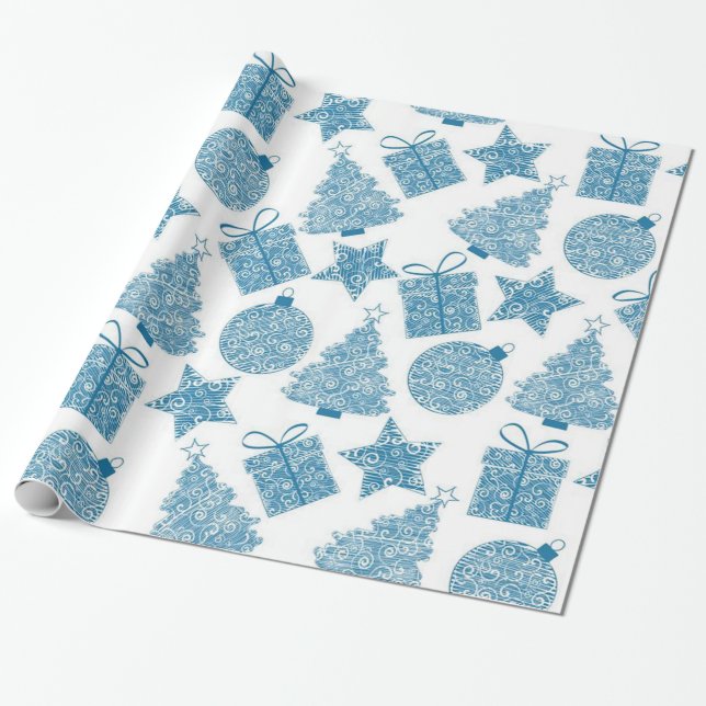 Regalo Hermoso papel de envolvimiento para Navidades azul (Desenrollado)