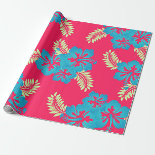 Regalo Hibiscus azul florece papel de envolvimiento tropi