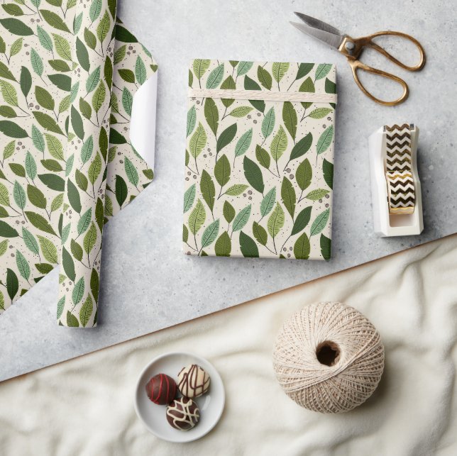 Regalo Hojas verdes que caen y papel de envolvimiento de  (Artesanía)
