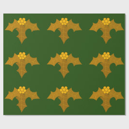 Regalo Holly de oro sobre papel verde oscuro