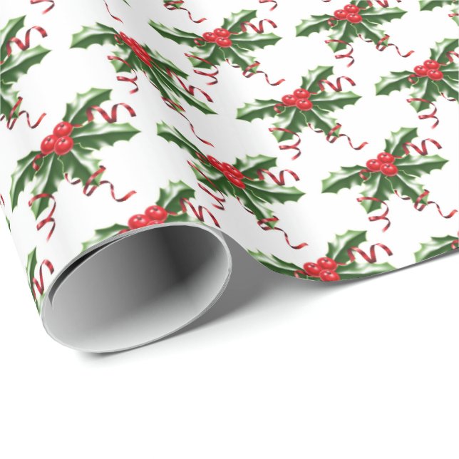 Regalo Holly de papel de ajuste de vacaciones (Esquina del rollo)