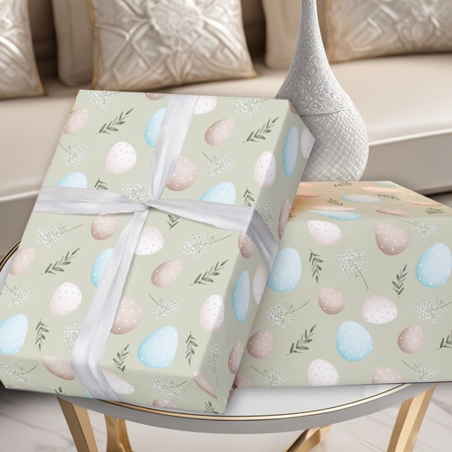 Regalo Huevos de Pascua y Papel de envolvimiento de la ve (Easter Eggs and Greenery Wrapping Paper)
