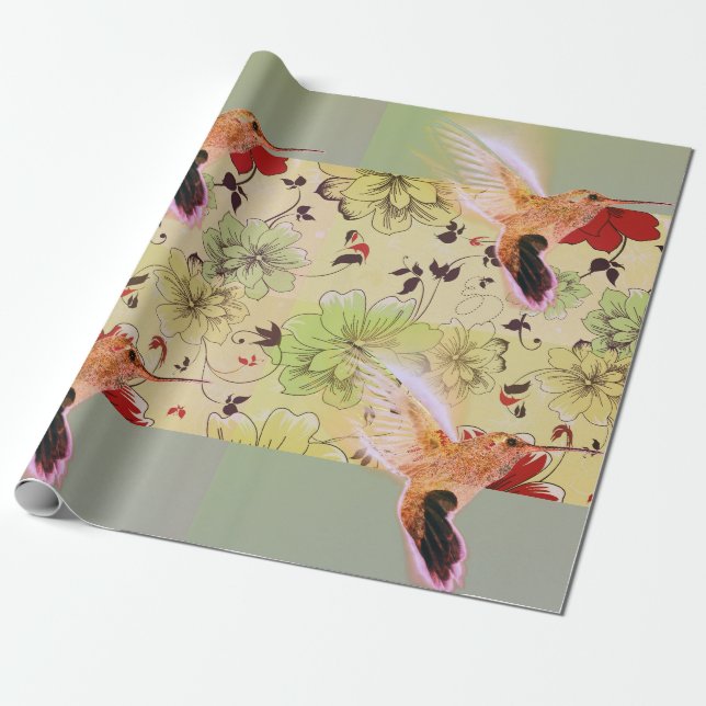 Regalo HUMMINGBIRD Y FLORES Papel de envolvimiento (Desenrollado)