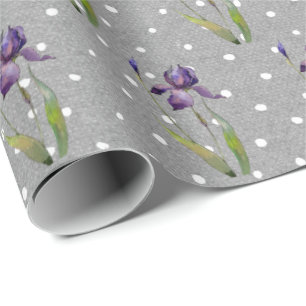 Regalo Iris morado sobre papel de envolver puntos de polk
