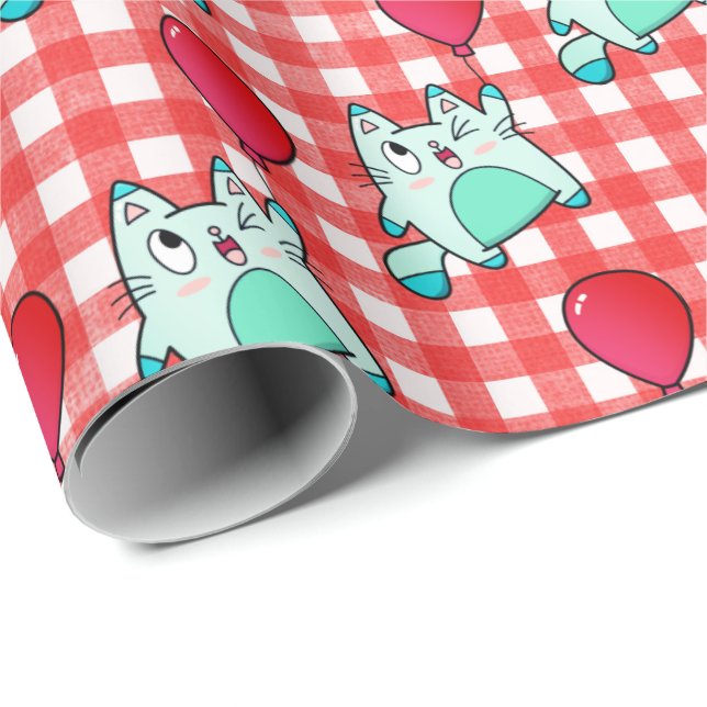 Regalo Kitty Cute Con Papel De Envoltura De Globo (Esquina del rollo)