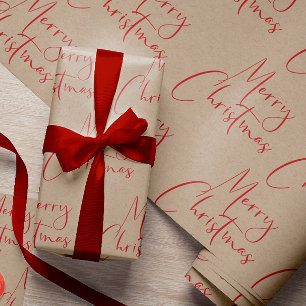 Regalo Kraft Merry Papel de envolvimiento de guiones rojo