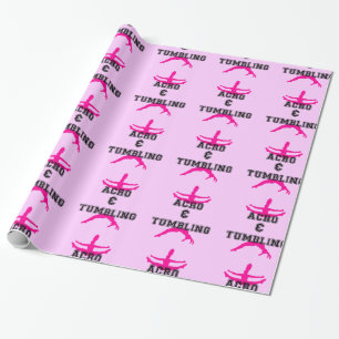 Regalo La acrobacia y papel de embalaje rosado que cae