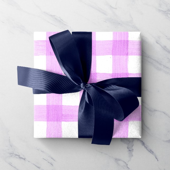 Regalo Lavender Watercolor Gingham Papel de ajuste (Subido por el creador)