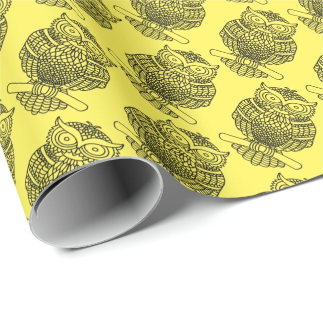 Regalo Lechuza (amarillo) - Papel de envolver (Esquina del rollo)