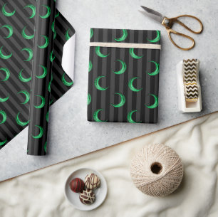 Regalo Luna creciente de papel de aluminio verde y rayas 