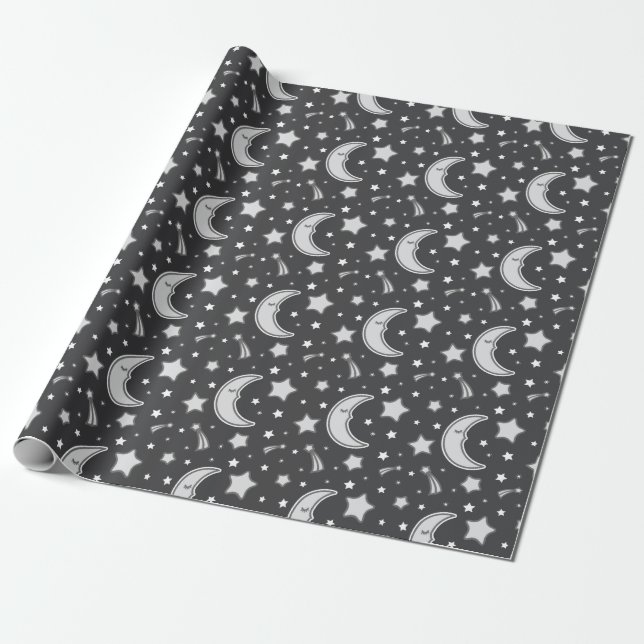 Regalo Luna soñolienta - papel de embalaje gris oscuro (Desenrollado)