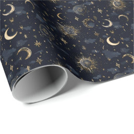 Regalo Lunas y estrellas celestes envolviendo papel de or