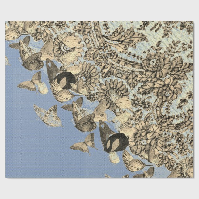 Regalo MARIPOSAS Y papel AZUL AZUL DE LAZO CANTIL (Superficie plana)