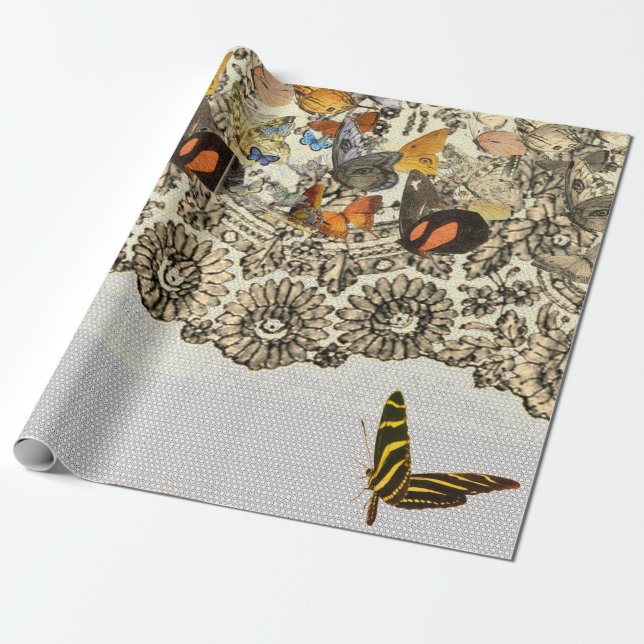 Regalo MARIPOSAS Y papel de envolvimiento de LACE (Desenrollado)