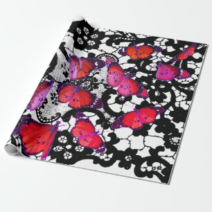 Regalo MARIPOSAS Y papel de envolvimiento de LACE NEGRO