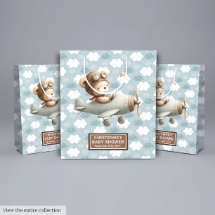 Regalo Mediana Bolsa Baby Shower Favor Con Oso Piloto De Acuarela
