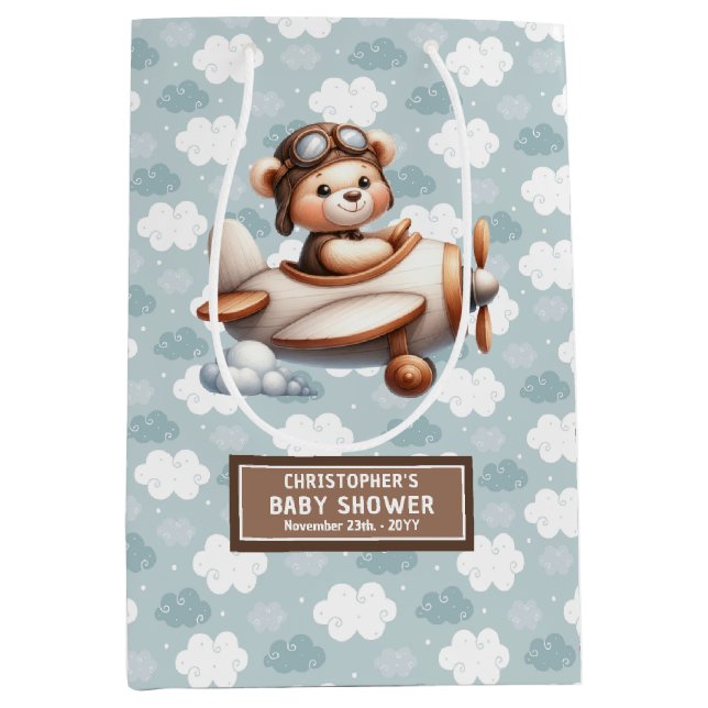 Regalo Mediana Bolsa Baby Shower Favorito Bear De Oso Azul Para N (Anverso)