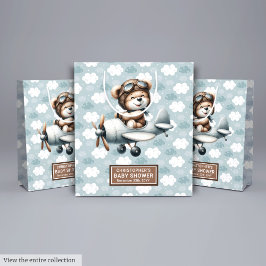 Regalo Mediana Bolsa Baby Shower personalizada con piloto de oso 