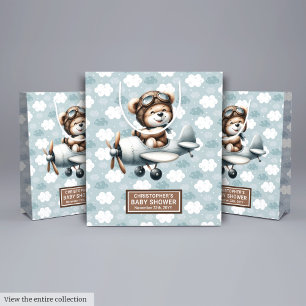 Regalo Mediana Bolsa Baby Shower personalizada con piloto de oso