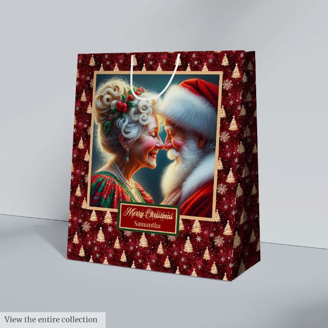 Regalo Mediana Bolsa de acuarela clásica Santa y Sra. Claus Holid (Classic Santa & Mrs Claus Holiday Watercolor Bag)