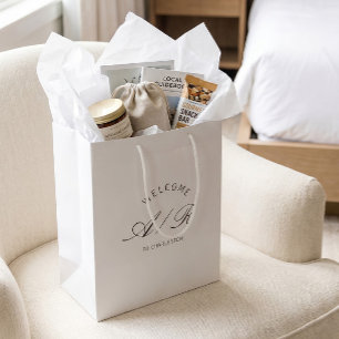 Regalo Mediana Bolsa de bienvenida blanca elegante para boda de d