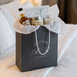 Regalo Mediana Bolsa de bienvenida elegante gris oscuro para boda