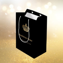 Bolsa de compras de papel corona real oro negro em
