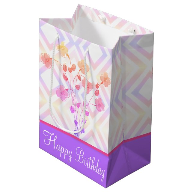 Regalo Mediana Bolsa de cumpleaños estilo Tote de papel en rosa y (Angulo Anverso)