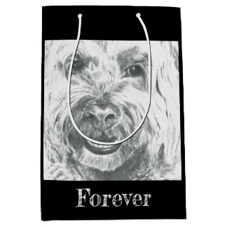Regalo Mediana Bolsa de regalo, Labradoodle, arte blanco y negro,