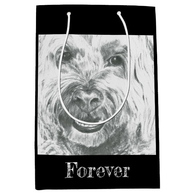 Regalo Mediana Bolsa de regalo, Labradoodle, arte blanco y negro, (Anverso)