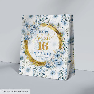 Regalo Mediana Bolsa Fiesta Purpurina de oro Pastel Blue Sweet de