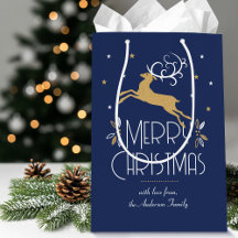 Elegante Bolsa de Navidad Art Déco Reno Azul Oscur