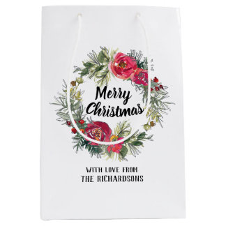 Regalo Mediana Navidades de color de agua rosas de la bolsa de re
