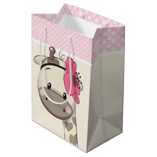 Regalo Mediana Personalizado Bebé Rosa Niña Giraffe Bolsa de rega