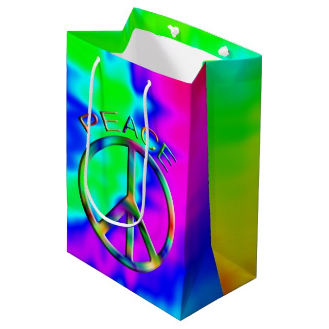 Regalo Mediana Signo de paz arco iris Hippie medio de bolsa de re (Angulo Anverso)