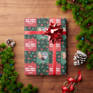Regalo Mi primer nombre navideño foto bebé papel de envol