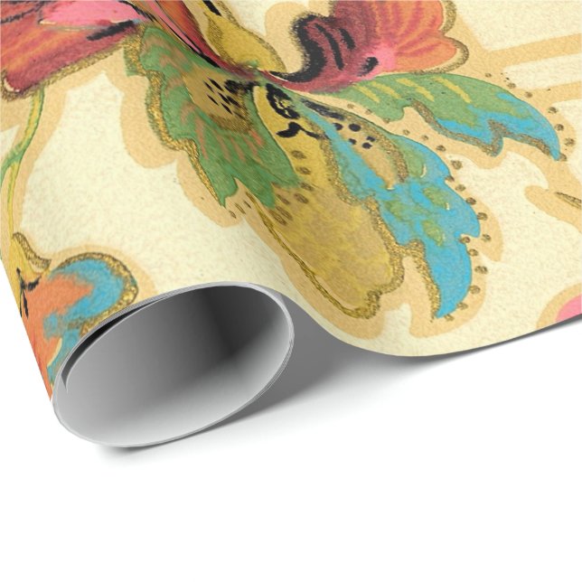 Regalo Modelo anaranjado del papel pintado floral de la (Esquina del rollo)