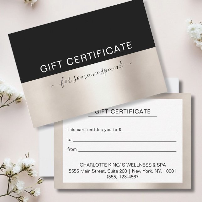 regalo MODERNO DE CERTIFICADO DE NEGOCIO para uste (Modern, simple business gift certificate. Gold, Black. Add your data, company details.)
