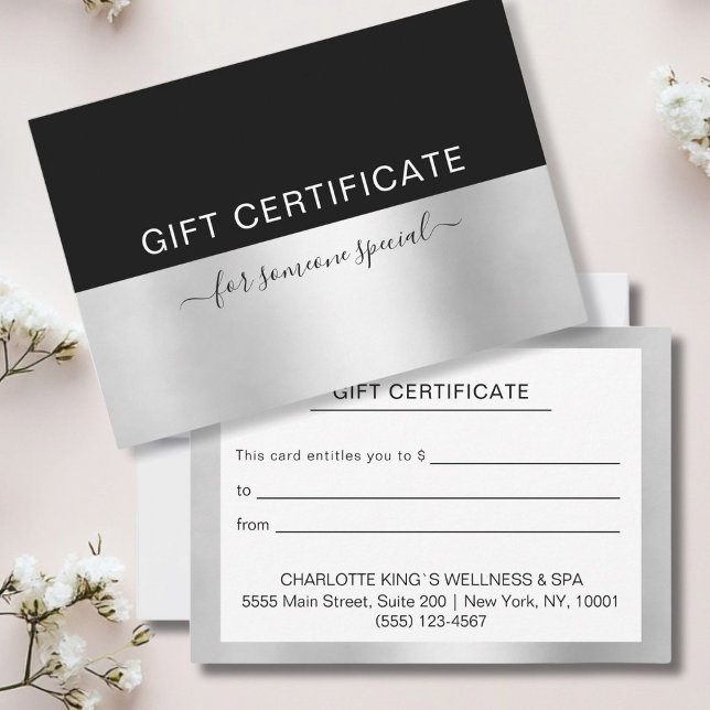 regalo MODERNO DE CERTIFICADO DE NEGOCIO para uste (MODERN BUSINESS CERTIFICATE gift for you, Black & Silver. Modern, minimal, elegant, trendy.)