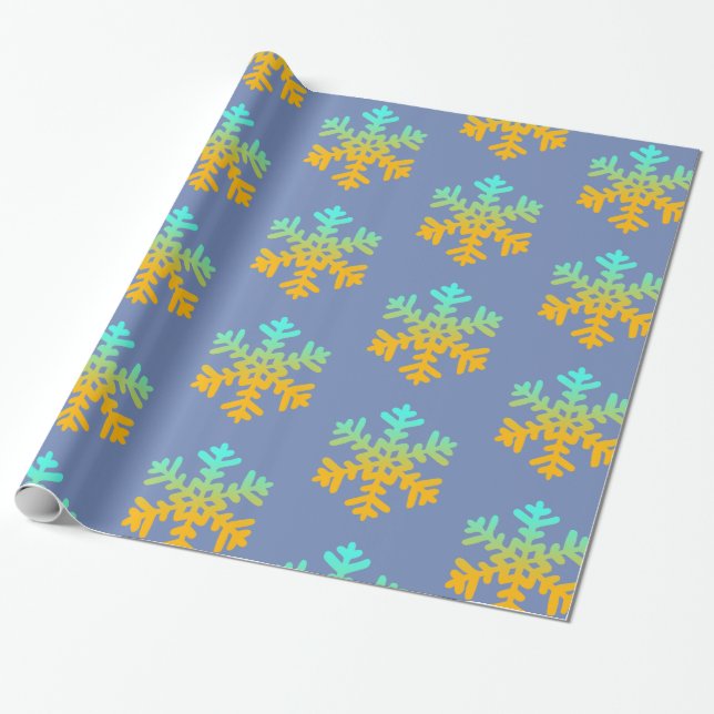 Regalo Naranja azul Snowflakes Papel de envolvimiento de  (Desenrollado)