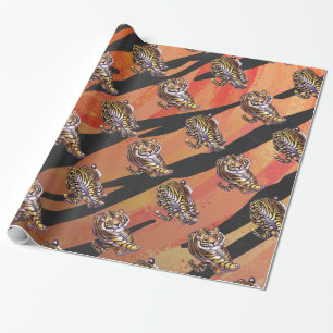 Regalo Naranja caliente y papel negro de tigre salvaje