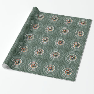 Regalo Naranja de papel envuelto y patrón de espiral gris