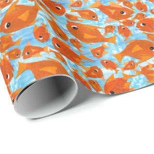 Regalo Naranja Ditzy pesca con papel de envolvimiento azu
