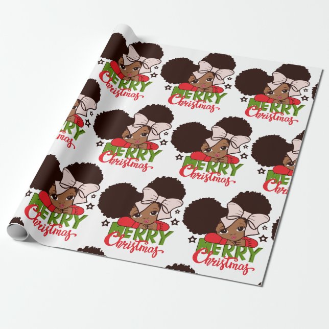 Regalo Navidades Afro Chica Niño Negro Cute papel de envo (Desenrollado)
